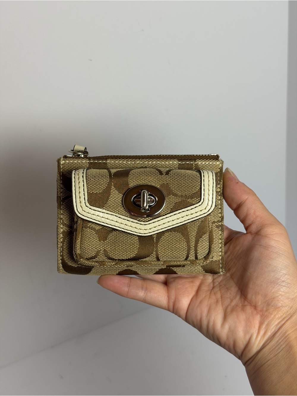 Coach Y2K Monogram Canvas Mini Wallet Keychain Coin Purse Turnlock Rare